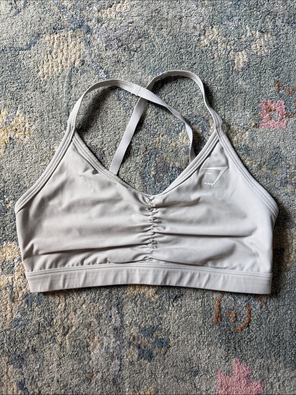 Gymshark Light Gray Ruched Crossback Sports Bra